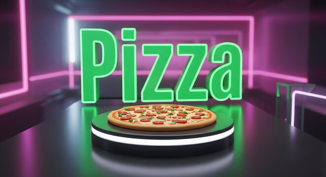 3d render of a delicious pepperoni pizza on a display
