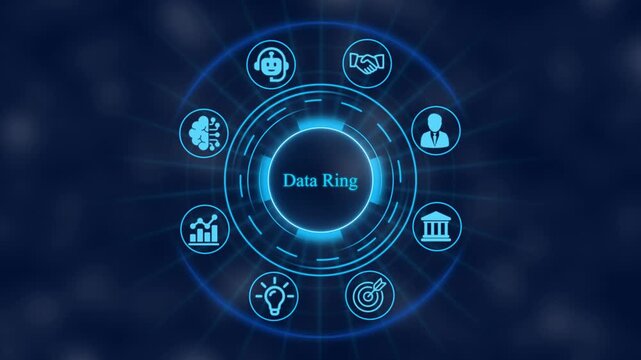 Digital data ring interface with rotating business artificial intelligence, and global network connectivity