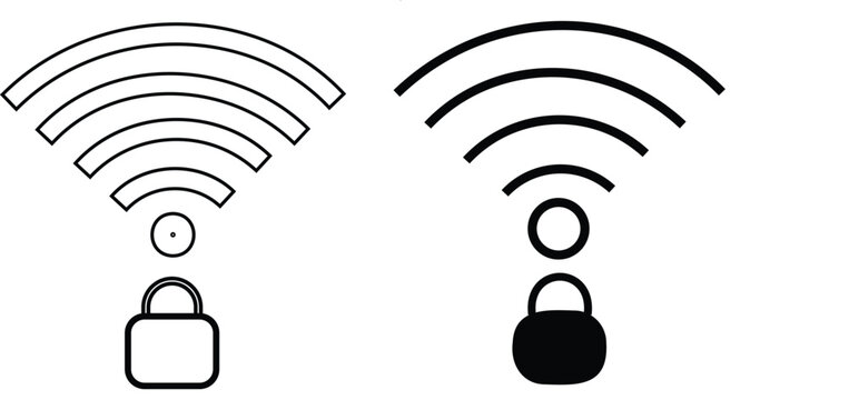  Wifi lock icon set. Protected wireless connection symbols.Wireless signal with padlock symbols. Network access markers.  Private hotspot sig 