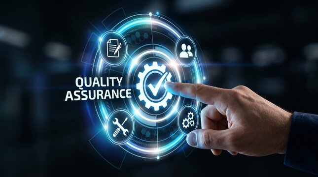 Quality Assurance & Digital Technology: A digital interface, highlighting quality assurance and assurance concept.