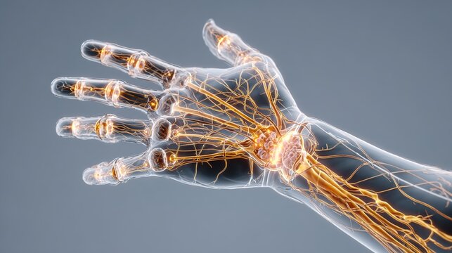 Neuropathy nerve damage medical concept, peripheral neuropathy disorder anatomy illustration, human nervous system disease, nerve fiber inflammation and degeneration, neurological health problem