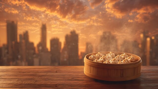 Steaming Dim Sum Cityscape.