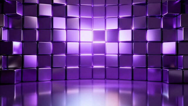 Purple Cubic Wall with Glowing Lights