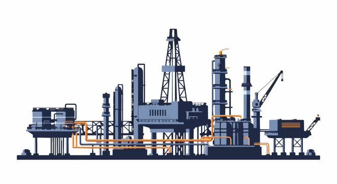 Offshore oil rig platform industrial complex illustration 3.