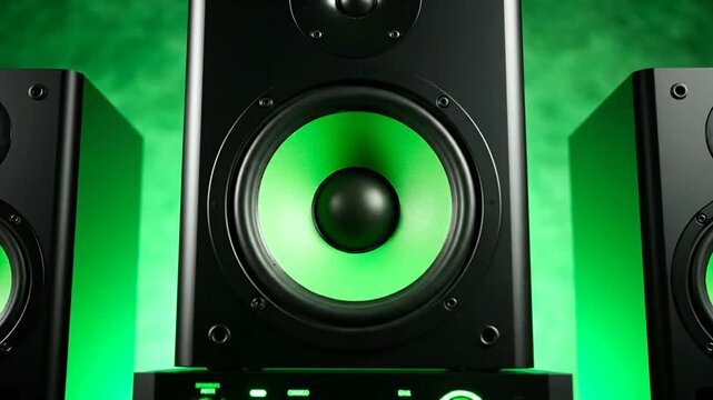Black speakers with green light.