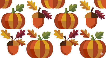 Autumn harvest pumpkin acorn leaf on rust pattern © vladbokii