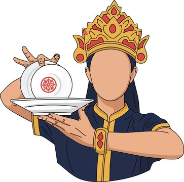 Traditional Indonesian Tari Piring Plate Dance Performer Vector
