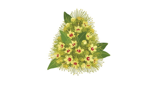 Yellow Golden Penda Flower Illustration with Green Leaves Isolated on White Background