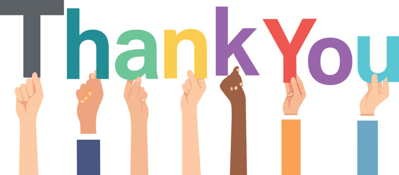 Thank You Text with Diverse Hands Holding Letters