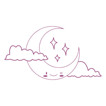 Half moon smiley face kawaii stroke