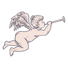 Fototapeta premium Heavenly cherub playing the flute 