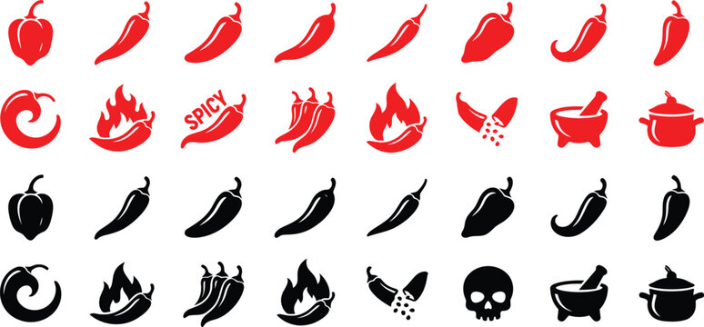 Spicy pepper collection a fiery array of chili peppers flames and skull motifs