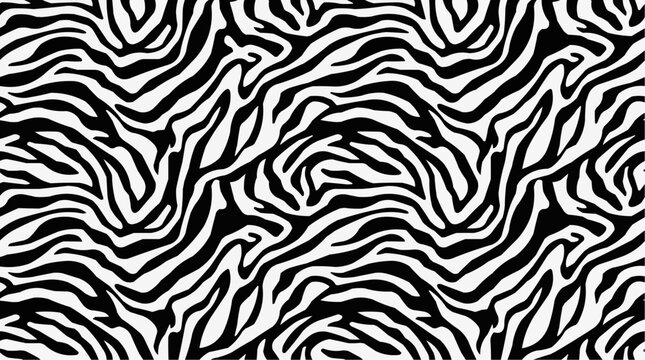 Seamless zebra print pattern, black and white animal skin texture, abstract organic wavy stripes background