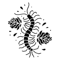 Naklejka premium Centipede walking among the flowers