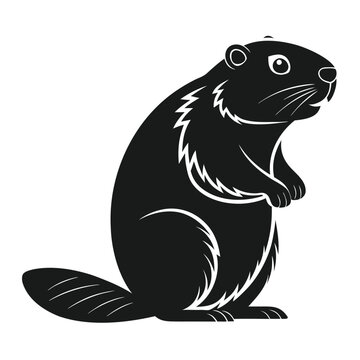 Black silhouette icon of a cute standing beaver
