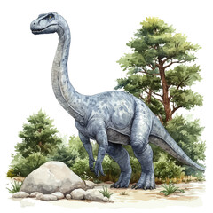 Fototapeta premium watercolor of Diplodocus draw illustration, isolated on a white background.
