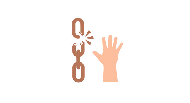 Hand breaking free from metal chain.