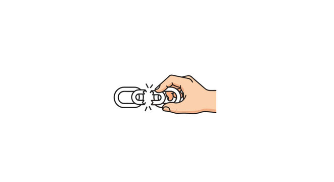 Hand holding a metal chain link.