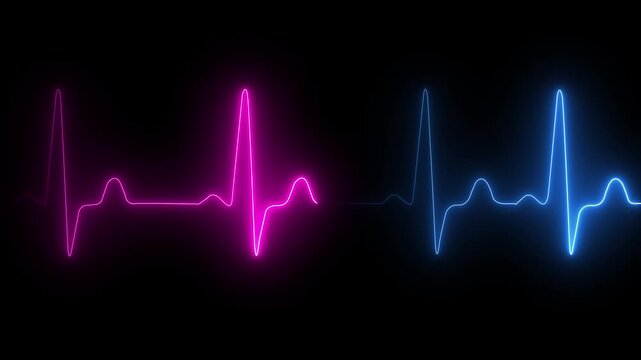 glowing neon heart pulse. Heart beat. Healthcare vector medical background with heart cardiogram. Cardiology concept with pulse rate diagram 4k video