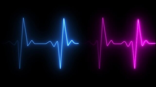 Neon Light Heartbeat Display Screen Medical Research. Cardiogram in heart shape heartbeat heat pulse glowing neon light Neon animation of heartbeat  4k video