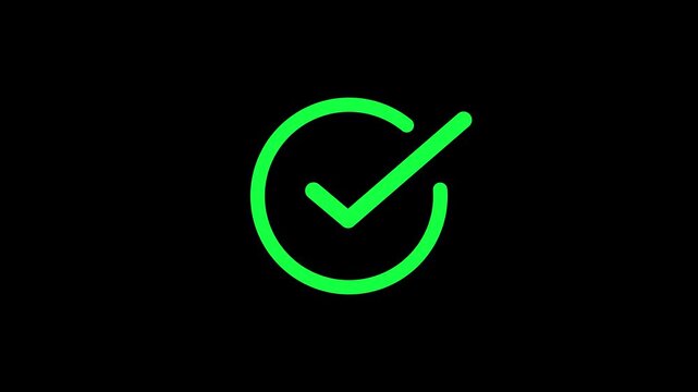 check mark animation motion. Animated tick mark icon with circle loading animated, Checklist symbol icon on a black background approved 4k video