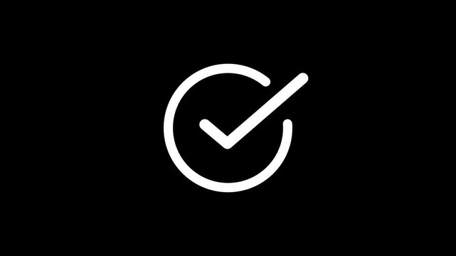 Tick mark icon animated success approval correct sign intro template. on a black background 4k video