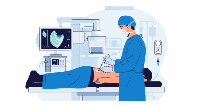 Surgeon performing laparoscopic surgery on a patient in an operating room