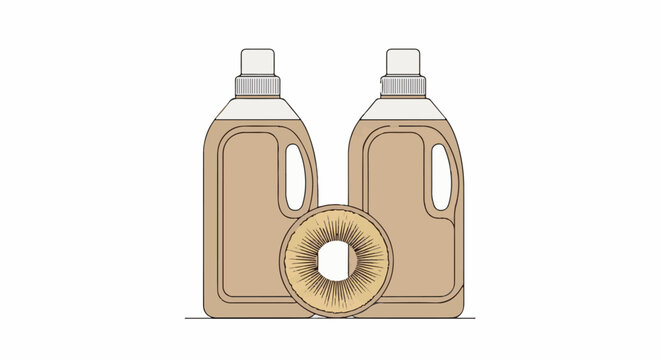 Two large brown plastic bottles with a kiwi slice in front