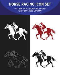 Fototapeta premium Horse Racing Silhouette Icons Featuring Jockey Rider in Bold and Line Vector Styles