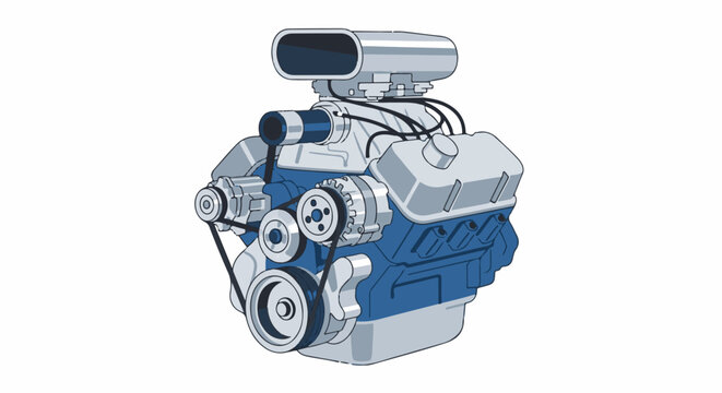 Powerful V8 engine with supercharger and blue accents