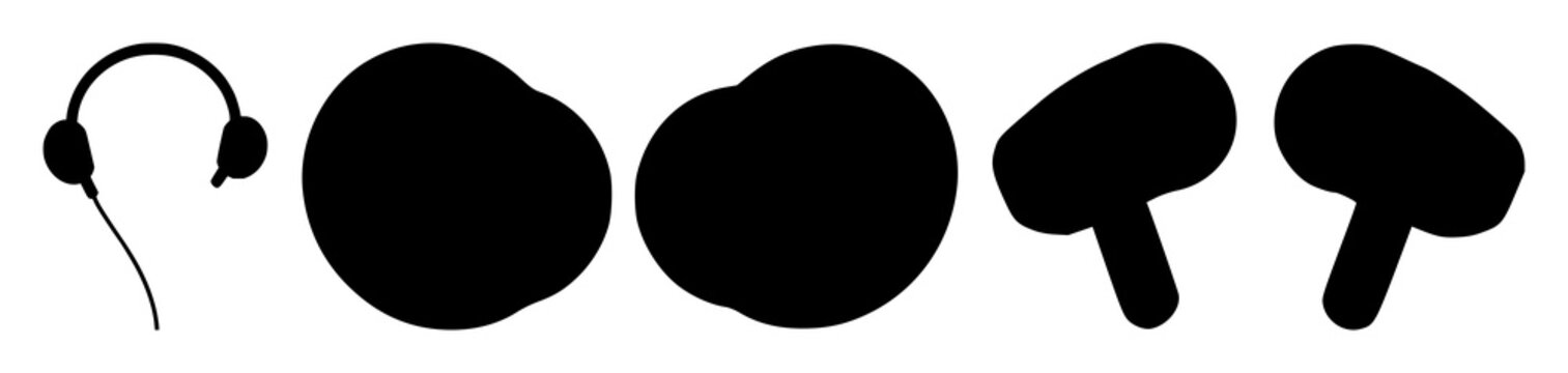 Earbuds set with black silhouetted profile view featuring headphones, earphones, audio with electronics and technology