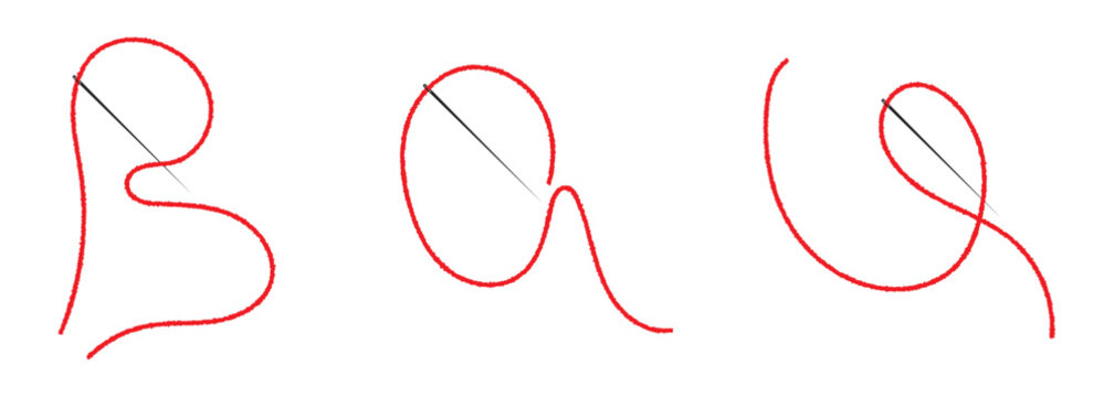 Sewing needle with a long red thread. Vector needle and red thread icon on a white background. Red thread isolate on white background. wool string knitting. EPS 10.