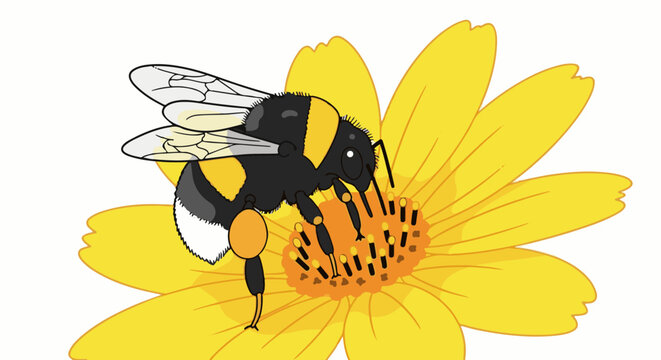 A fuzzy bumblebee collects nectar from a bright yellow flower