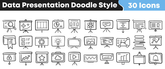 Naklejka premium Collection of hand drawn presentation board icons for business data and reporting