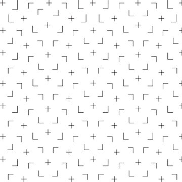 Seamless Rotated Micro Module Pattern, Minimal Geometric L Shape and Plus Grid, Black Line Art Vector Background
