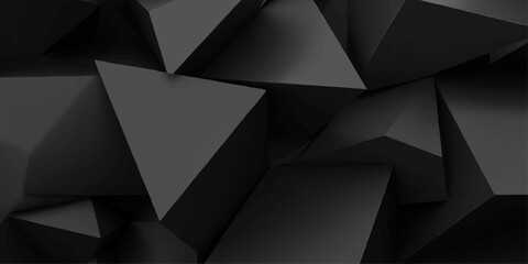 Fototapeta premium Abstract 3D Dark black Geometric Triangle Mesh Background. Dark Abstract Architecture Polygonal Surface.