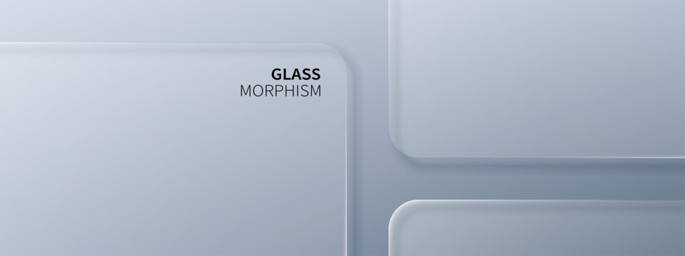 Liquid glass morphism vector background with translucent frosted rectangles. Abstract modern ui overlay design with soft shadows and depth. Digital graphic element for technology website.