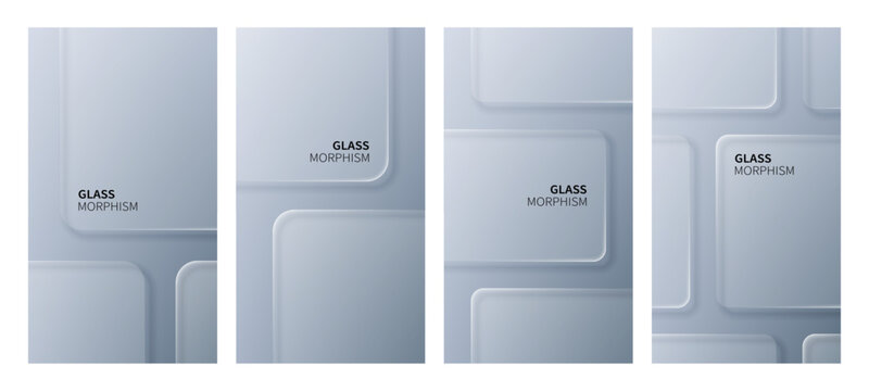 Glass morphism vector background with rectangular shapes. Transparent frosted panel layers for modern UI design. Abstract geometric template and trendy interface graphic element.