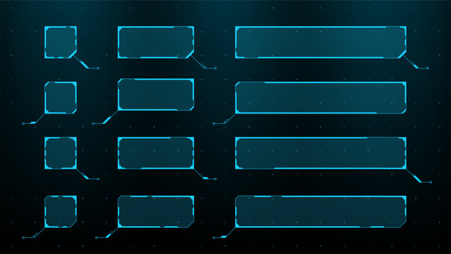 Blue hud vector graphic set with interface callout box. Futuristic display element for digital screen data communication. Cyberpunk technology overlay for user interface design.