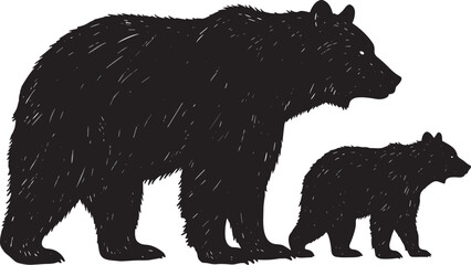 Bear and cub silhouettes side view isolated on white background wildlife family nature illustration design © Shahed Vector Mint