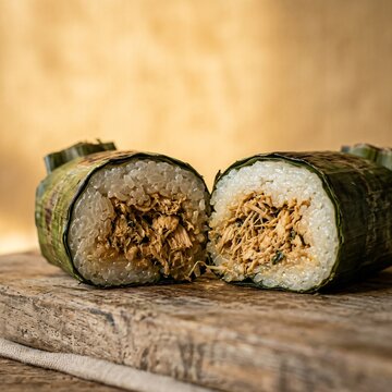 Authentic Indonesian Traditional Snack Lemper on Rustic Wood
