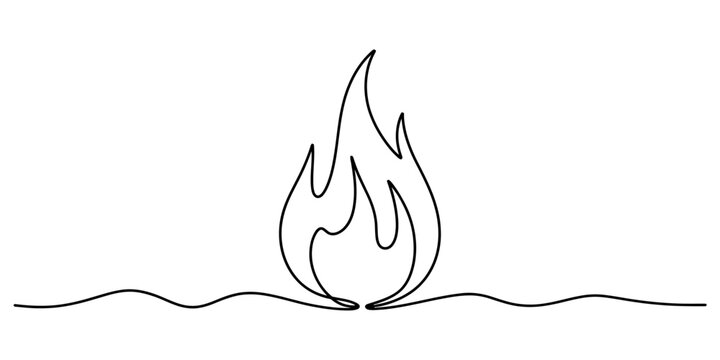 Fire flame icon drawn with a single continuous black line art style representing heat and energy in a simple minimalist design for creative graphic projects Vector, illustration