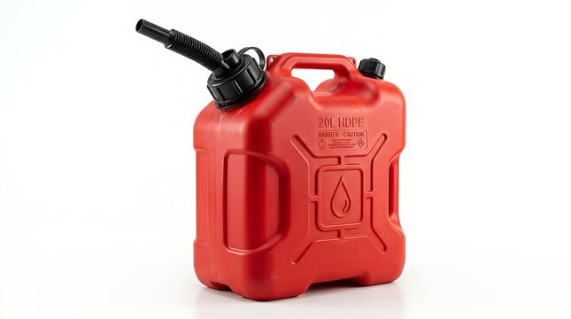 A high-quality 5L red fuel canister, designed for stability and storage in automotive or emergency preparedness kits.