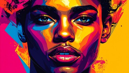 Fototapeta premium Vibrant, abstract portrait of a person's face with bold, saturated colors