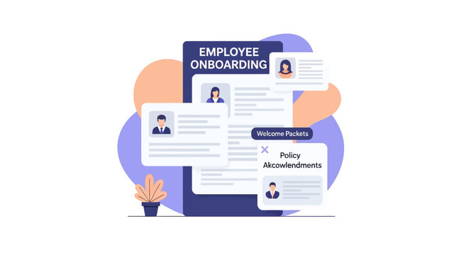 Employee Onboarding Process Illustration - New Hire Paperwork and Welcome