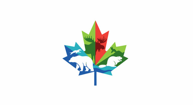 Colorful Maple Leaf Icon Symbol.