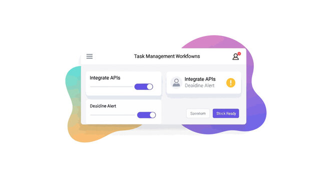 Modern dashboard UI design with toggles and buttons, abstract background
