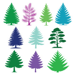 Obraz premium Black Pine Tree Silhouette Collection, Forest Nature Vector Set