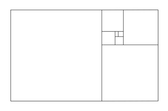 Vector golden relationship template. Golden spiral, golden ratio, Fibonacci array, Fibonacci number. Divine proportions.
