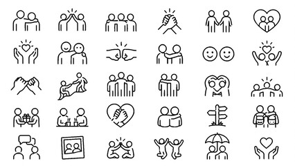 Fototapeta premium People and Family Line Icon Set – Social Group, Teamwork, Relationships, Community, Human Interaction Editable Stroke Vector Collection